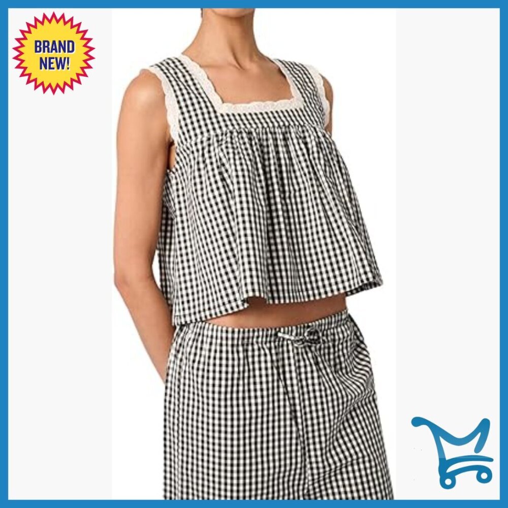 Cotton Poplin Babydoll Top with Square Neck and Eyelet Trim